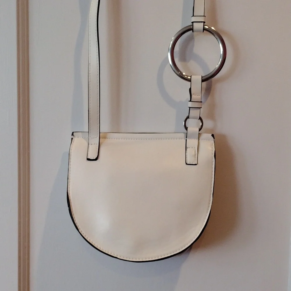 Zara white faux leather cross body purse. white with black and silver detail. VG - Picture 5 of 8